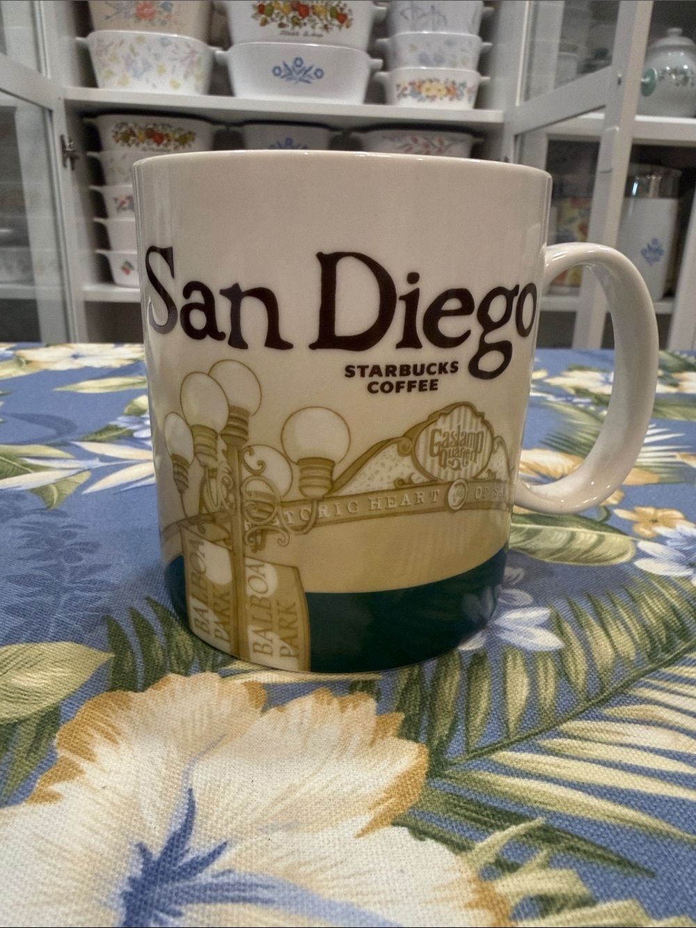 Starbucks San Diego Ceramic Mug - White with Green and Tan Detail